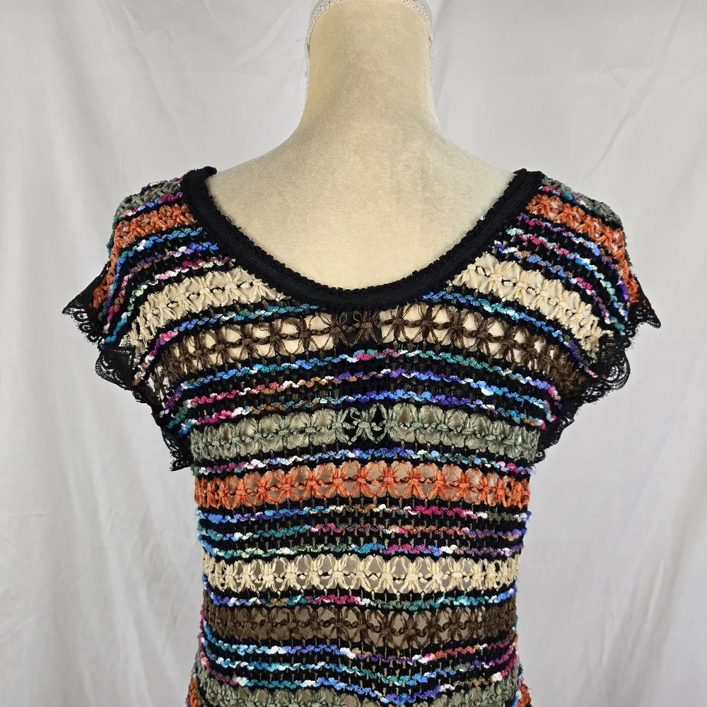 Free People New Romantics Multicolored Open Knit Sleeveless Tunic Top sz S